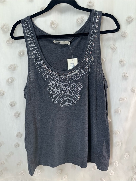 Madewell Tops - NWT Madewell Women’s Charcoal Embellished Scoop Neck Tank Size Large